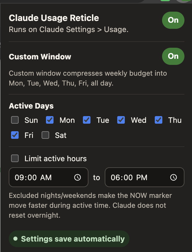 Extension custom window settings